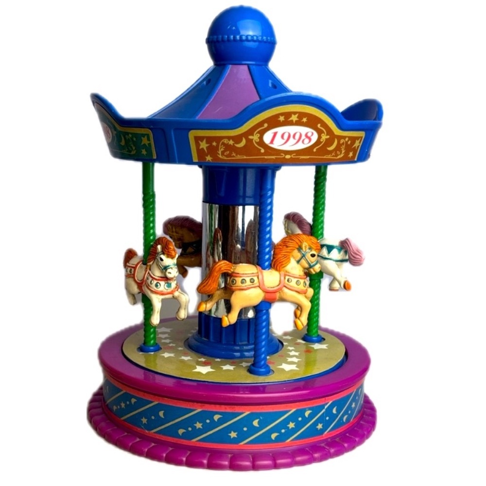 Vintage 90s Colorful Pink Purple Blue Horse Musical Carousel Toy merry-go-round